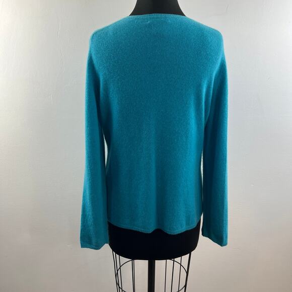 Lord & Taylor CASHMERE Long Sleeve Sweater Turquoise Blue Teal Round Neck Sz XL - Picture 6 of 9